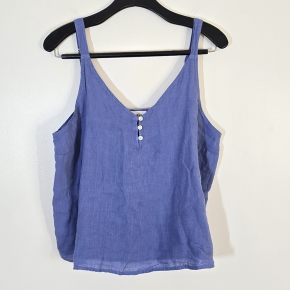 NWT Bella Dahl Button Front Cami Bahia Blue 100% Linen Large - Picture 3 of 8